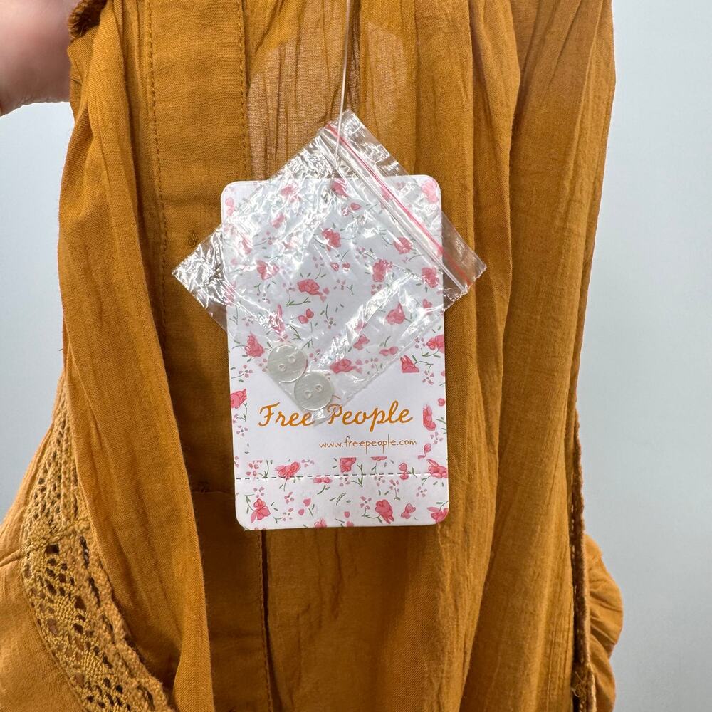 NWT Free People Faraway Fields Top Mustard Embroidered Flowy Boho Casual Size S - Picture 12 of 16